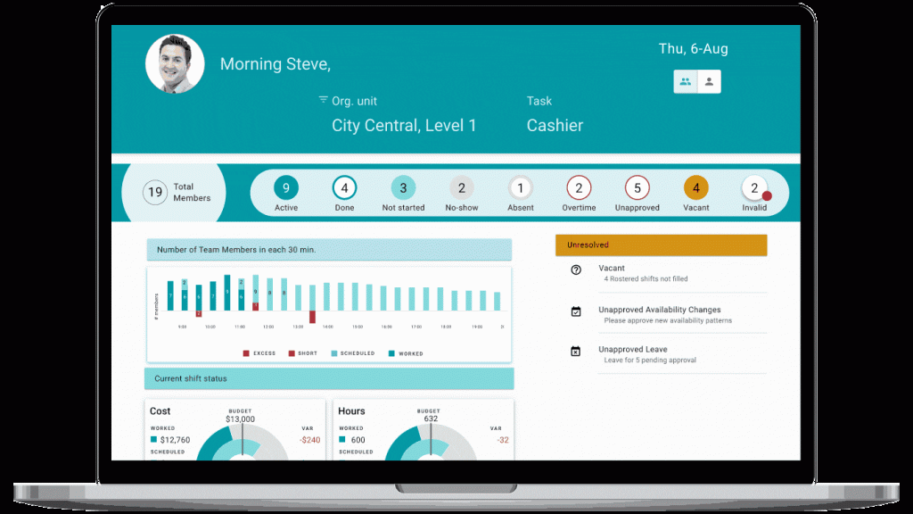 tamblaone workforce management app running on a laptop