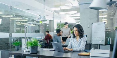 Busy,International,Office,Where,Diverse,Team,Of,Young,Businesswomen,And Busy International Office where Diverse Team of Young Businesswomen and Businessmen Work on Laptops, Have Meetings, Discussions and Draw Plans on a Whiteboard.